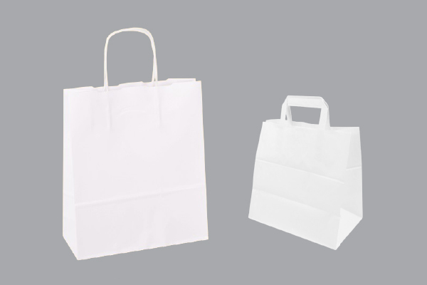 Ετοιμοπαράδοτες λευκές κραφτ χάρτινες σακούλες με πλακέ και στριφτές λαβές