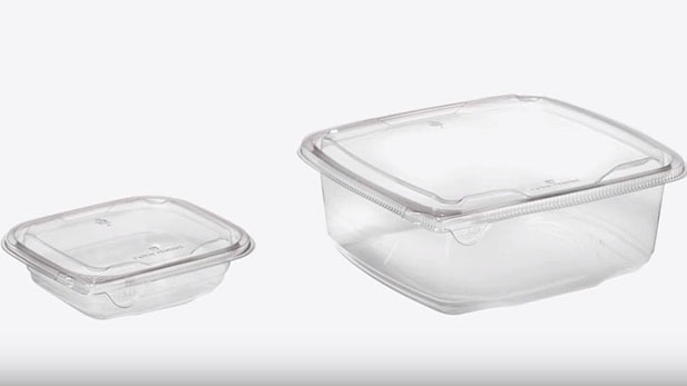 PET SureStrip containers for cold and frozen foods with protective tape